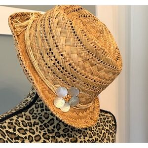 Betmar Straw Hat with Shell Flower Detail